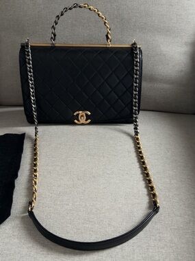 Limited edition Chanel classic silver & gold hardware black Quilted Leather Bag